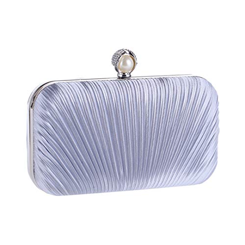 Bolsos de noche plisados para las mujeres mini acanalados satén embrague perla bolso monedero cadena larga bolsas de hombro, plata (Plateado) - Y8625541565926