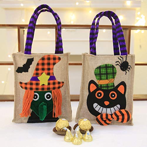 Bolsos de vestir de Halloween para niños duraderos para niños Bolsos de caramelo de lino de algodón de dibujos animados Bolsa de regalos de fiesta de Halloween