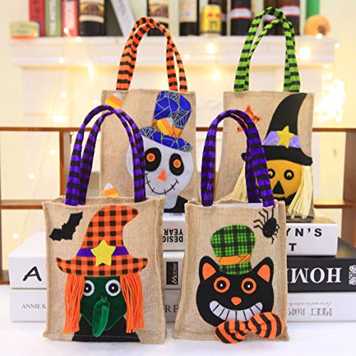 Bolsos de vestir de Halloween para niños duraderos para niños Bolsos de caramelo de lino de algodón de dibujos animados Bolsa de regalos de fiesta de Halloween