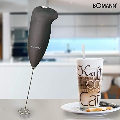 Bomann MS 344 Espumador de leche, funciona con 2 pilas AA, acero inoxidable, Negro