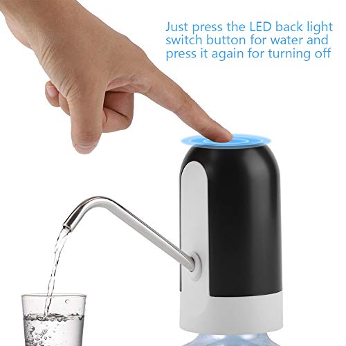 Bomba de Botella de Agua, Bomba de Agua Potable con luz LED de Carga USB, Dispensador de Agua eléctrico portátil, Interruptor de Botella de Agua para el hogar/Oficina(Negro)