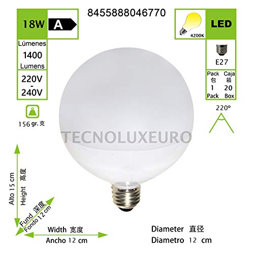 BOMBILLA LED REDONDA 18W 220-240V E27 4200K