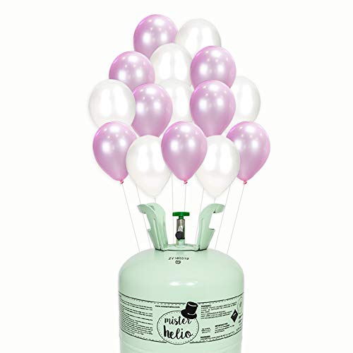 Bombona de Helio Mister Helio + Globos látex Rosa y Perla (30 Globos)