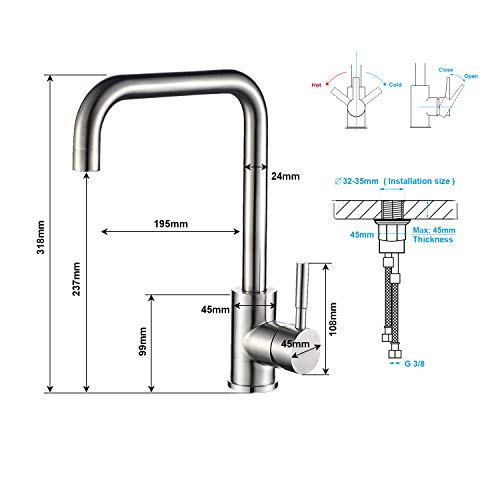 BONADE Grifo de Cocina Acero Inoxidable 304 Grifo para Fregadero, 360° Giratorio Mezclador Antideslizante Cepillado Monomando Fregadero Grifería