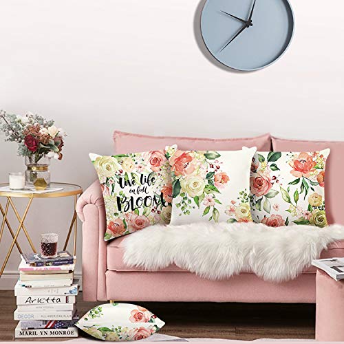 Bonhause Juego de 4 Funda de Cojín 45x45cm Flores de Peonía Rosas Terciopelo Suave Fundas de Almohada para Cojines Decorativos para Sofá Cama Coche Hogar