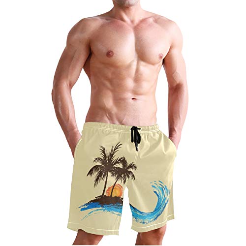 BONIPE - Bañador para hombre, estilo retro, con diseño de árbol de playa, secado rápido, con cordón y bolsillos Multicolor multicolor S