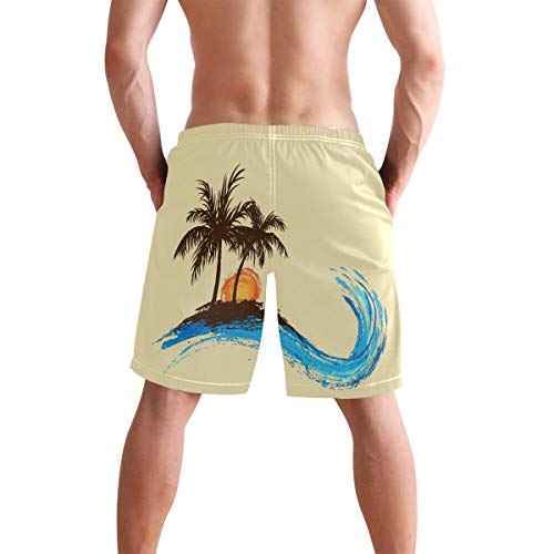 BONIPE - Bañador para hombre, estilo retro, con diseño de árbol de playa, secado rápido, con cordón y bolsillos Multicolor multicolor S