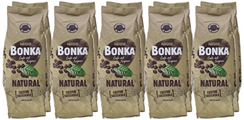 BONKA Café en grano de tueste Natural y de cultivo sostenible - Paquete de Café en grano de 10 x 500 g- Total: 5 kg