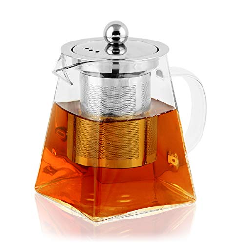 BONNACC Tetera de Vidrio 350ml con Filtro Infusor de Acero Inoxidable Resistente al Calor, Té y Café