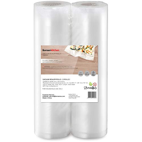 Bonsenkitchen Rollos al Vacio para Envasadora al Vacío, 2 Rollos 28 x 300cm Bolsas de Vacio Gofradas para Conservación de Alimentos y Sous Vide Cocina & Boilable - VB8002