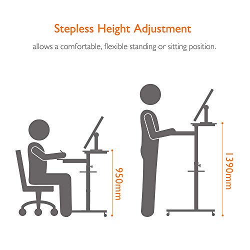 BONTEC Mesa Ordenador Portátil Móvil Carro de Presentación Compacto para Ordenador de pie Ergonómico con 4 Ruedas Giratorias Móviles & Ajustable de Altura