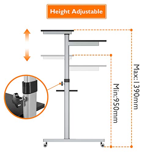 BONTEC Mesa Ordenador Portátil Móvil Carro de Presentación Compacto para Ordenador de pie Ergonómico con 4 Ruedas Giratorias Móviles & Ajustable de Altura