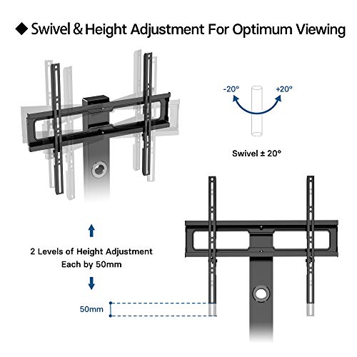 BONTEC Soporte de Suelo para TV con 2 estantes de Vidrio Templado para Pantallas LCD de 30 a 65 LED, LCD, Plasma, Curvas, Altura Ajustable, VESA 600 x 400 mm hasta 40 kg