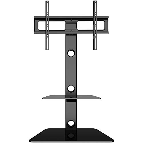 BONTEC Soporte de Suelo para TV con 2 estantes de Vidrio Templado para Pantallas LCD de 30 a 65 LED, LCD, Plasma, Curvas, Altura Ajustable, VESA 600 x 400 mm hasta 40 kg