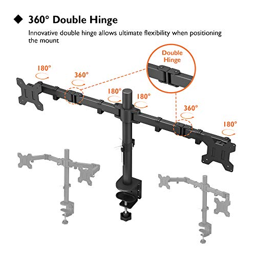 BONTEC Soporte Monitor 2 Monitores 15"-30" Pulgadas LED/LCD Soporte para Monitor Soporte PC Soporte para Mesa Giro de 360 ° y Rotación de 180° Altura Ajustable 8 kg VESA 75x75/100x100 Negro