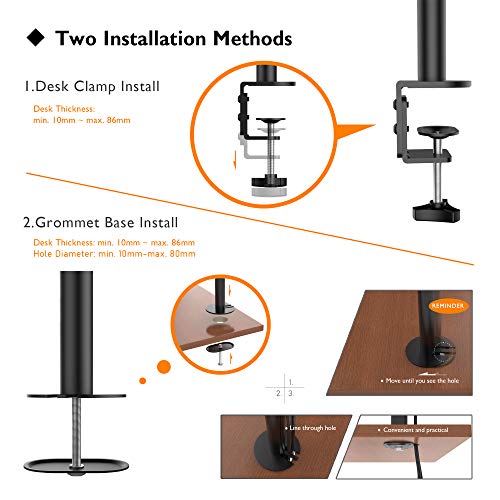 BONTEC Soporte Monitor 2 Monitores 15"-30" Pulgadas LED/LCD Soporte para Monitor Soporte PC Soporte para Mesa Giro de 360 ° y Rotación de 180° Altura Ajustable 8 kg VESA 75x75/100x100 Negro