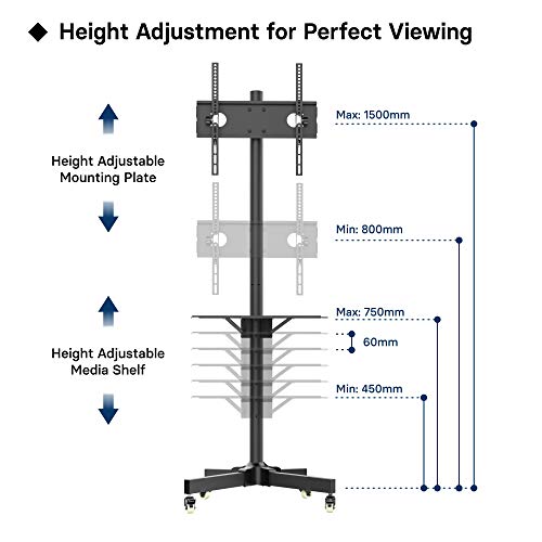 BONTEC Soporte TV Ruedas Soporte TV Suelo para 23-55 Pulgadas Plasma/LCD/LED Soportes TV de Pie para Pantalla Plana Móvil Carro de Exhibición Trole, Máx. VESA 400x400 mm