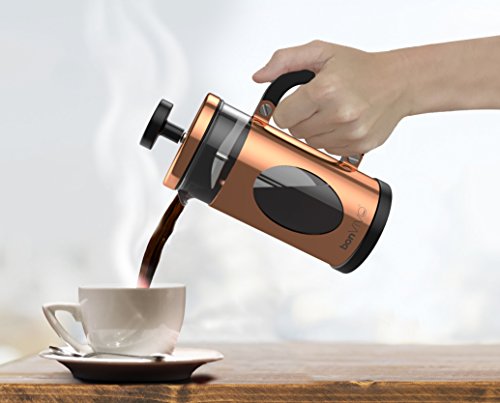 bonVIVO GAZETARO I Cafetera Francesa (French Press) y Prensa Francesa de Embolo Fabricada con Acero Inoxidable - Cafetera Filtro con Acabado en Cobre con Filtros, tamaño: 0.35 L / 350ml