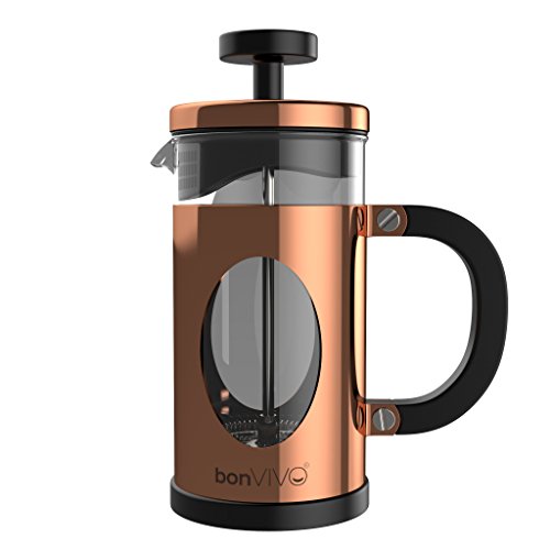 bonVIVO GAZETARO I Cafetera Francesa (French Press) y Prensa Francesa de Embolo Fabricada con Acero Inoxidable - Cafetera Filtro con Acabado en Cobre con Filtros, tamaño: 0.35 L / 350ml