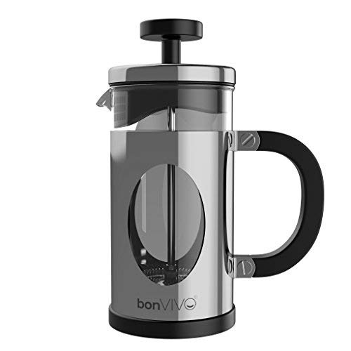 bonVIVO GAZETARO I Cafetera Francesa (French Press) y Prensa Francesa de Embolo Fabricada con Acero Inoxidable - Cafetera Filtro con Acabado en Plata con Filtros, tamaño: 0.35 L / 350ml