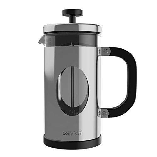 bonVIVO GAZETARO I Cafetera Francesa (French Press) y Prensa Francesa de Embolo Fabricada con Acero Inoxidable - Cafetera Filtro con Acabado en Plata con Filtros, tamaño: 1 L / 1000ml