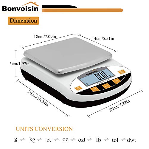 Bonvoisina 0.01g Balanza de Laboratorio Báscula Analítica de Precisión Digital Electrónica de Alta Precisión Balanza de Joyería Cocina Balanza Científica 10mg Legibilidad (3000gx0.01g)