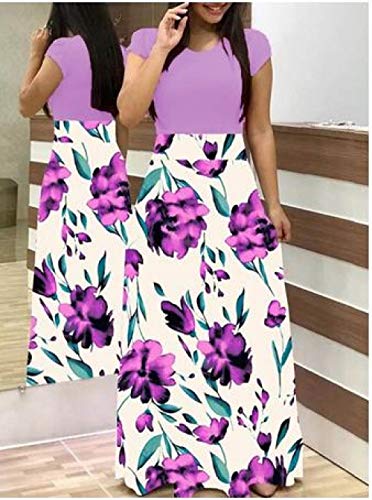 BOOSSONGKANG Falda, Vestido Casual de otoño para Mujer Costura Estampada de Flores Vestido Largo Elegante 2020 Vestidos Vintage para Mujer Tallas Gran