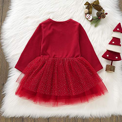 Borlai - Vestido tutú de Navidad para niñas de 1 a 4 años (Manga Larga), Color Rojo