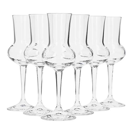 Bormioli Grappa Cristal Set 6 Piezas | cantidad de Relleno 75 ml, Altura Total de Vidrio 16,5 cm | Longitud del Mango 5,8 cm | klassiches Grappa Cristal para el Famoso Italiano Bebida