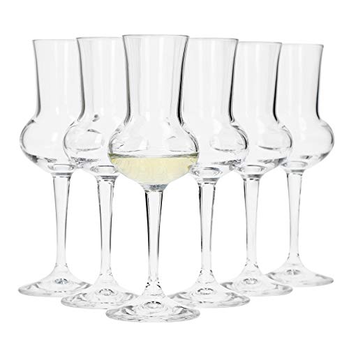 Bormioli Grappa Cristal Set 6 Piezas | cantidad de Relleno 75 ml, Altura Total de Vidrio 16,5 cm | Longitud del Mango 5,8 cm | klassiches Grappa Cristal para el Famoso Italiano Bebida