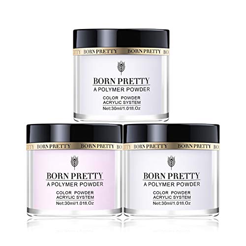 BORN PRETTY polvo acrilico para uñas conjunto de colección de polvo acrílico para uñas de 3 colores sistema de uñas de acrílico profesional de color rosa blanco claro generador de polvo