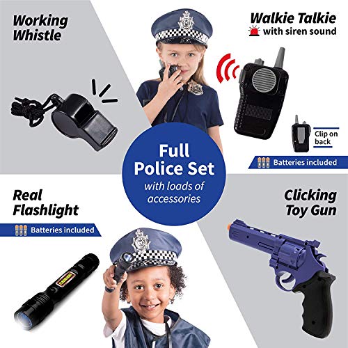 Born Toys Disfraz De Policía De 12 Piezas para Niños con Kit De Juego De rol De Juguete con Placa De Policía, Esposas, Linterna para Niños para Disfraz De Policía, Ideal