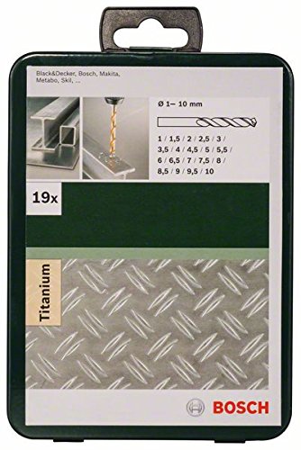 Bosch 2609255114 Juego de brocas 19pieza(s) - Brocas (Taladro, Juego de brocas, Rotación manual derecha, Acero aleado, Bronce, hierro fundido, Cobre, Plástico duro, Plancha, Acero sin aleación, 135°, Acero rápido con recubrimiento de titanio (HSS-TiN))