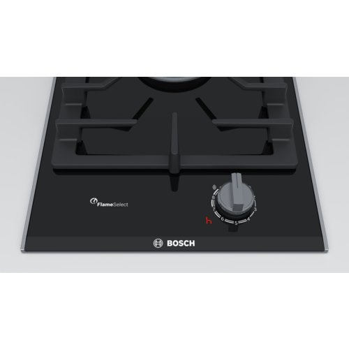 Bosch PRA3A6D70 Serie I 8 - Placa de cocina de gas de 30 cm de ancho, tecnología FlameSelect, cristal vitrocerámico y parillas de hierro fundido, apta para gas natural o gas butano, color negro