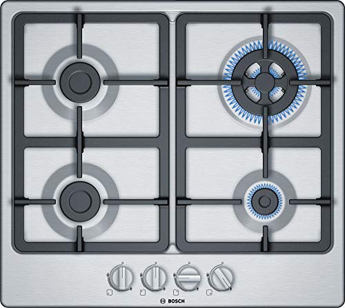 Bosch Serie 4 PGH6B5B90 hobs Acero inoxidable Integrado Encimera de gas - Placa (Acero inoxidable, Integrado, Encimera de gas, Acero inoxidable, 1000 W, Alrededor)