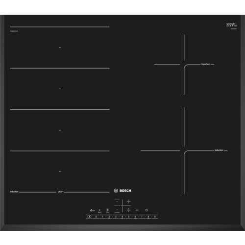 Bosch Serie 6 PXE651FC1E hobs Negro Integrado Con - Placa (Negro, Integrado, Con placa de inducción, Cerámico, 1400 W, 14,5 cm)