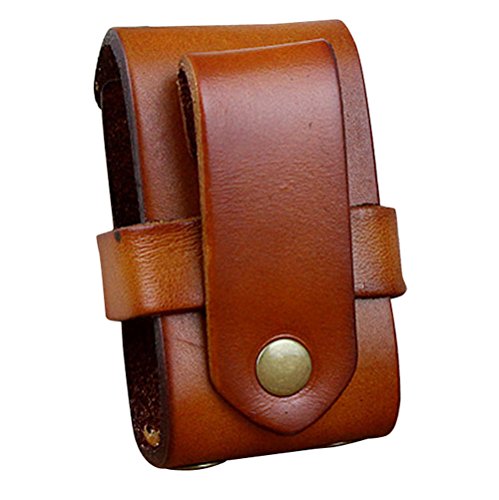 Boshiho - Funda para hombre de piel de vacuno con cierre para cinturón (bronceado)