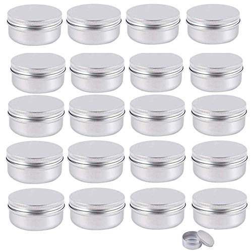 BOSSTER Tarros de Aluminio 20 Piezas Latas de Aluminio 30ml Recipiente Redondo de Aluminio con Tapa con Tornillo para Crema Viaje Bálsamos Labial Cosméticos Velas Loción