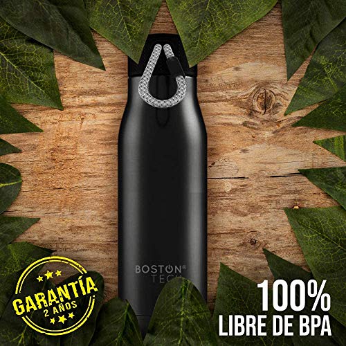 Boston Tech SP1 - Botella de Agua de Acero Inoxidable 18/8. con Tapón Hermético a Prueba de Fugas. Doble Capa envasado al Vacío. Alto Rendimiento en Frio como en Caliente (Gris Oscuro 750ml.)