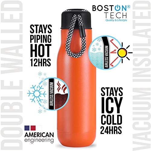 Boston Tech SP1 - Botella de Agua de Acero Inoxidable 18/8. con Tapón Hermético a Prueba de Fugas. Doble Capa envasado al Vacío. Alto Rendimiento en Frio como en Caliente (Gris Oscuro 750ml.)