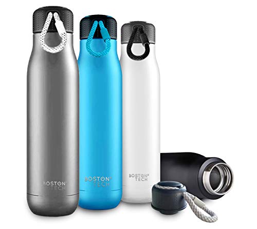 Boston Tech SP1 - Botella de Agua de Acero Inoxidable 18/8. con Tapón Hermético a Prueba de Fugas. Doble Capa envasado al Vacío. Alto Rendimiento en Frio como en Caliente (Gris Oscuro 750ml.)