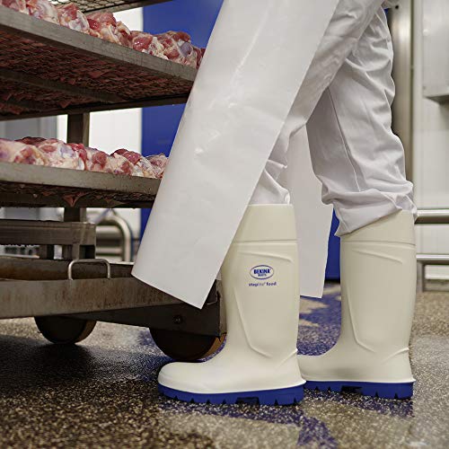 Botas de Seguridad con Puntera de Acero para la Industria alimentaria, fáciles de Limpiar y desinfectar, Incl. Suela incrustada para pies Secos, Gran Comodidad de Uso, Blanco, EU 42