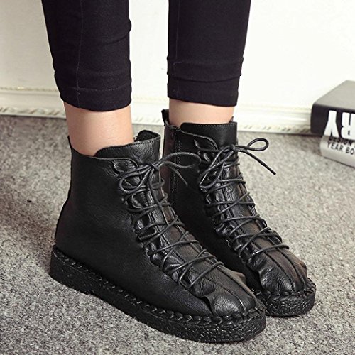 Botas Militares para Mujer Otoño Invierno PAOLIAN Calzado de Cuero Dama Moda Botines Planos con Cordones Fashion Bajos Zapatos Piel Marrón Talla Grande Botas clásicas Biker Señora