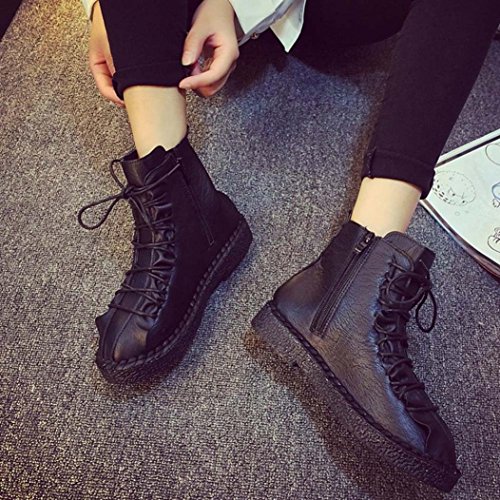 Botas Militares para Mujer Otoño Invierno PAOLIAN Calzado de Cuero Dama Moda Botines Planos con Cordones Fashion Bajos Zapatos Piel Marrón Talla Grande Botas clásicas Biker Señora