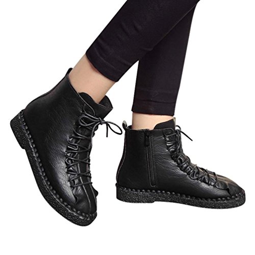 Botas Militares para Mujer Otoño Invierno PAOLIAN Calzado de Cuero Dama Moda Botines Planos con Cordones Fashion Bajos Zapatos Piel Marrón Talla Grande Botas clásicas Biker Señora