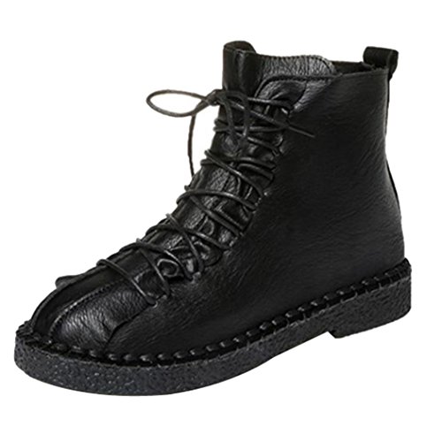 Botas Militares para Mujer Otoño Invierno PAOLIAN Calzado de Cuero Dama Moda Botines Planos con Cordones Fashion Bajos Zapatos Piel Marrón Talla Grande Botas clásicas Biker Señora