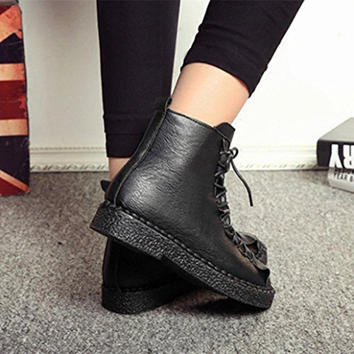 Botas Militares para Mujer Otoño Invierno PAOLIAN Calzado de Cuero Dama Moda Botines Planos con Cordones Fashion Bajos Zapatos Piel Marrón Talla Grande Botas clásicas Biker Señora