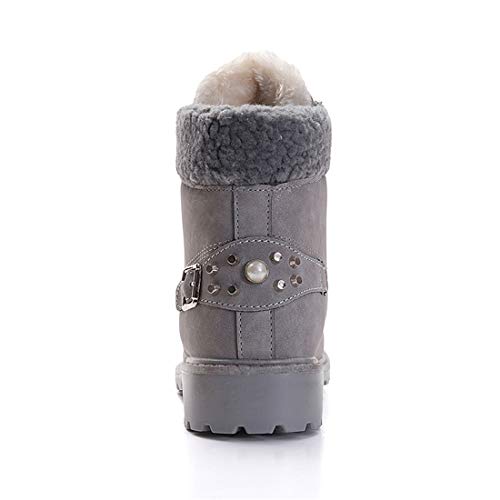 Botas Nieve Mujer Otoño Invierno Calentar Piel Forro Botines Retro Snow Boots Cordones Zapatillas Planas Gris 37