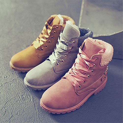 Botas Nieve Mujer Otoño Invierno Calentar Piel Forro Botines Retro Snow Boots Cordones Zapatillas Planas Gris 37