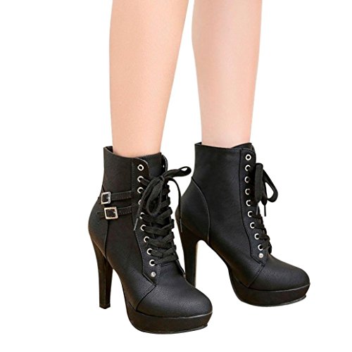 Botas tacón Aguja Altos Militares para Mujer Otoño Invierno PAOLIAN Zapatos de Cuero Moda Chelsea Botines cuña de Cordones Biker Fiesta Calzado con Hebilla Dama Piel Plataforma Talla Grande